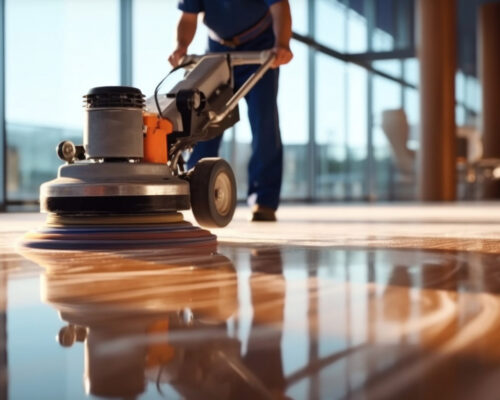 Artisan en formation CF2P – application de résine décorative sur sol